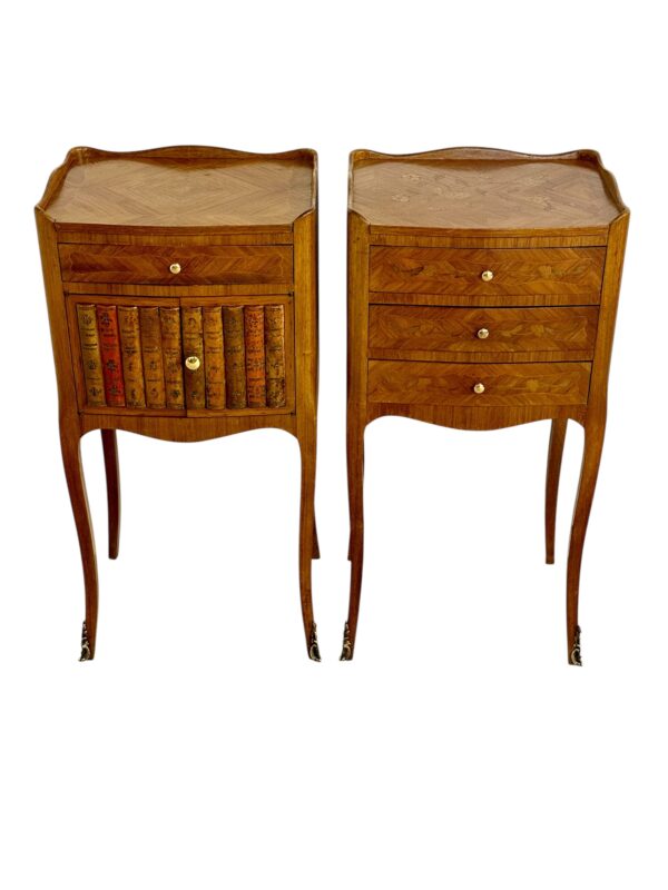 Pair of Louis XV Style Nightstands with Faux Book Front, 19th Century