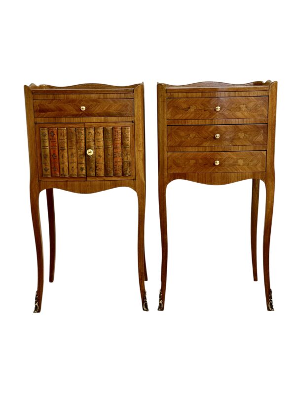 Pair of Louis XV Style Nightstands with Faux Book Front, 19th Century