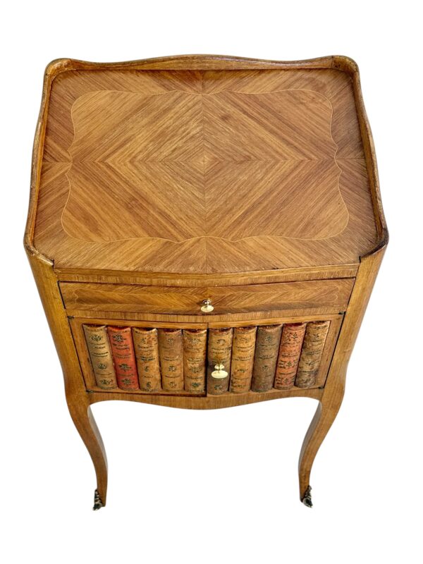 Pair of Louis XV Style Nightstands with Faux Book Front, 19th Century