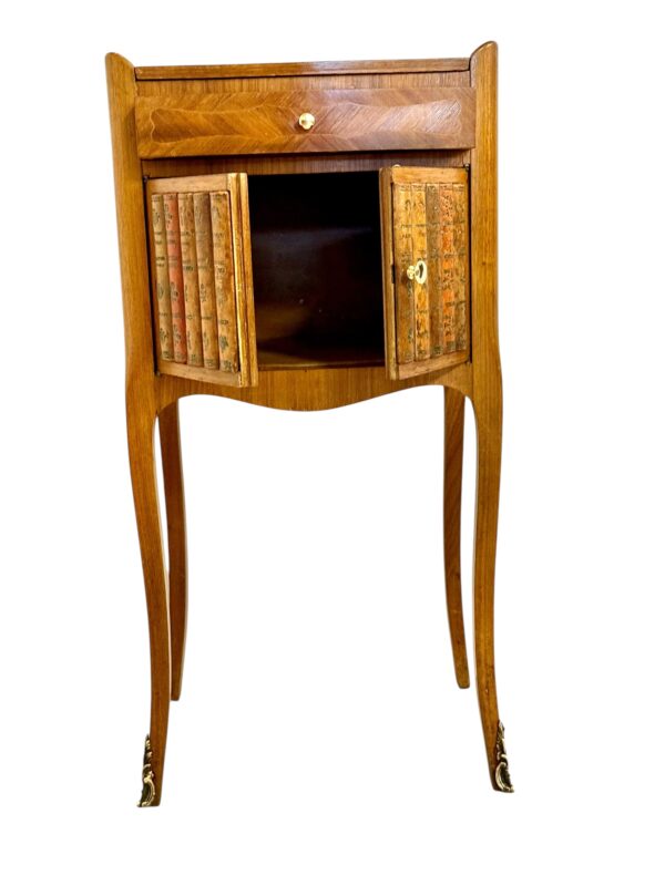 Pair of Louis XV Style Nightstands with Faux Book Front, 19th Century