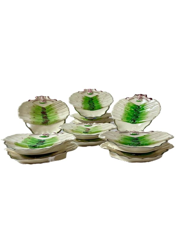 Set of 11 French Majolica Asparagus Plates by Sarreguemines, 19th Century