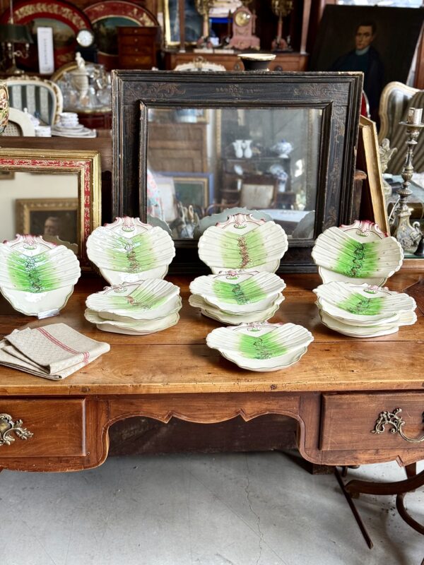 Set of 11 French Majolica Asparagus Plates by Sarreguemines, 19th Century