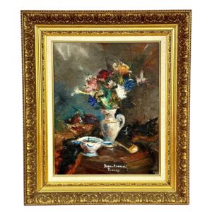 Vibrant Floral Still Life with Porcelain Bowl by Jean-François Thomas