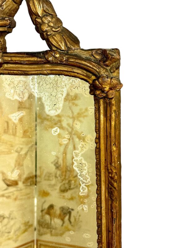 18th Century Louis XVI Giltwood Mirror with Laurel Crest and Draped Base