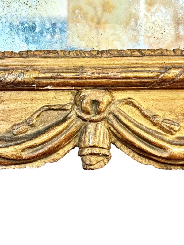 18th Century Louis XVI Giltwood Mirror with Laurel Crest and Draped Base