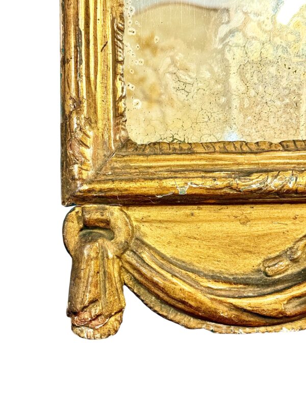 18th Century Louis XVI Giltwood Mirror with Laurel Crest and Draped Base