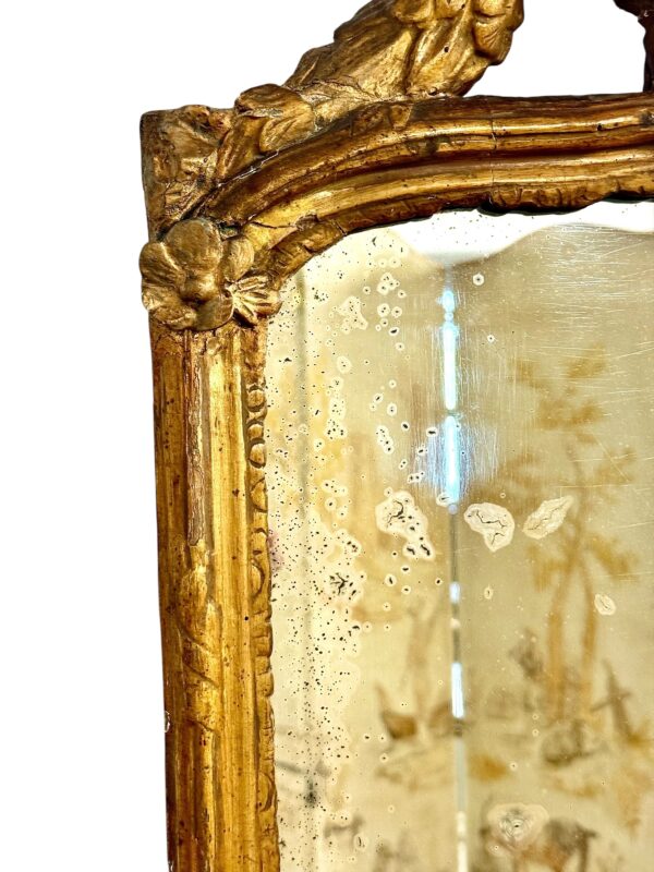 18th Century Louis XVI Giltwood Mirror with Laurel Crest and Draped Base