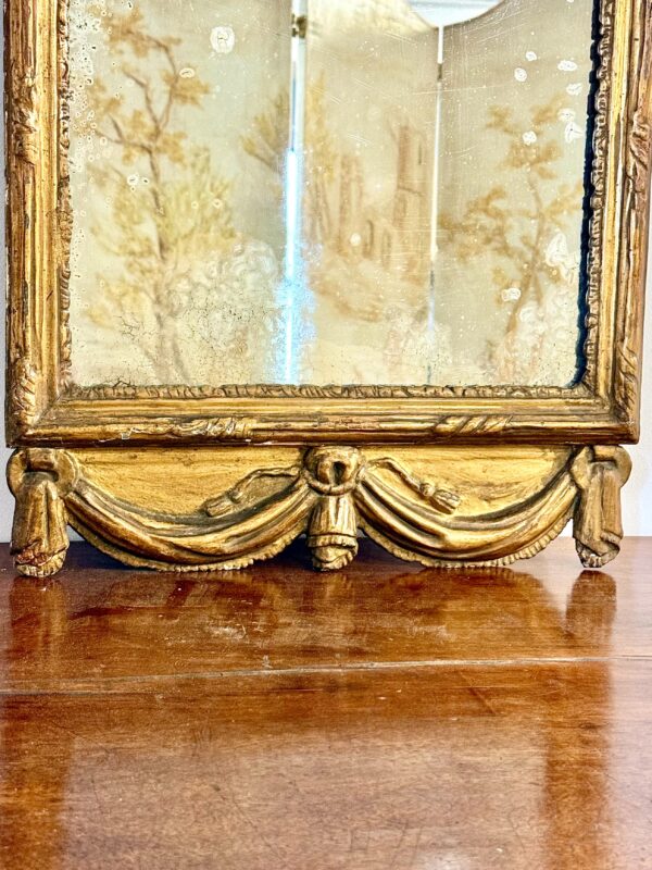 18th Century Louis XVI Giltwood Mirror with Laurel Crest and Draped Base