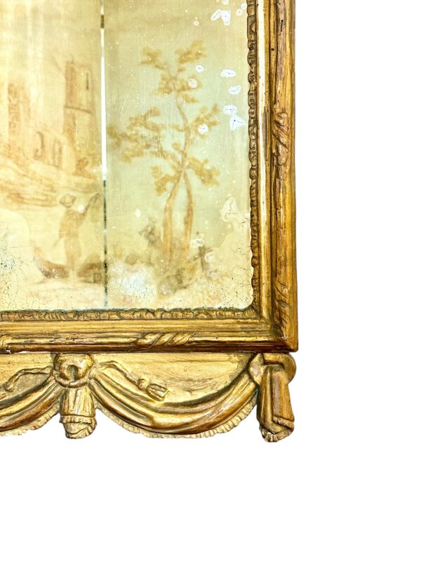 18th Century Louis XVI Giltwood Mirror with Laurel Crest and Draped Base - Image 7
