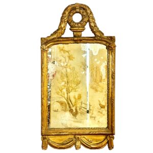 18th Century Louis XVI Giltwood Mirror with Laurel Crest and Draped Base