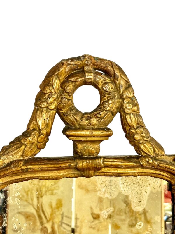 18th Century Louis XVI Giltwood Mirror with Laurel Crest and Draped Base