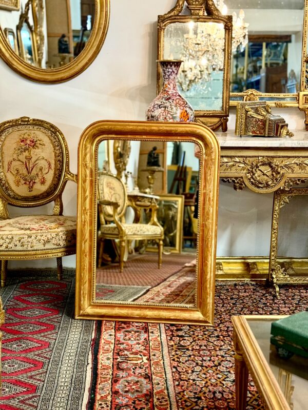 19th Century Louis Philippe Giltwood Mirror with Floral Details