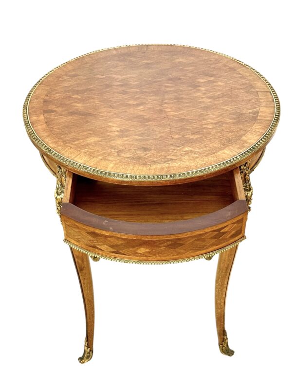 19th Century Louis XV Guéridon Table with Marquetry and Gilt Bronze