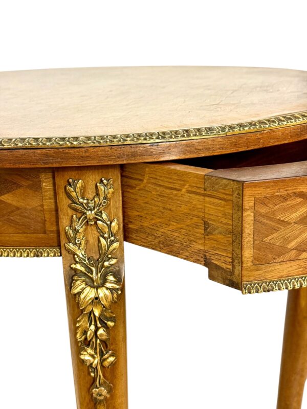 19th Century Louis XV Guéridon Table with Marquetry and Gilt Bronze
