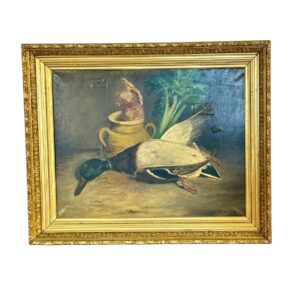 French 19th Century Still Life with Mallard, Vegetables & Earthenware