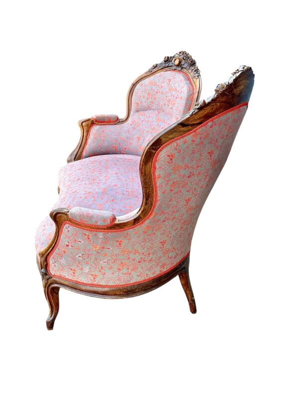 French Carved Walnut Sofa with Floral Upholstery, circa 1880