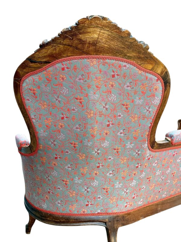 French Carved Walnut Sofa with Floral Upholstery, circa 1880
