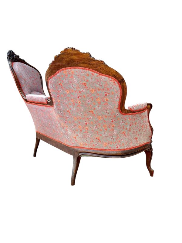 French Carved Walnut Sofa with Floral Upholstery, circa 1880