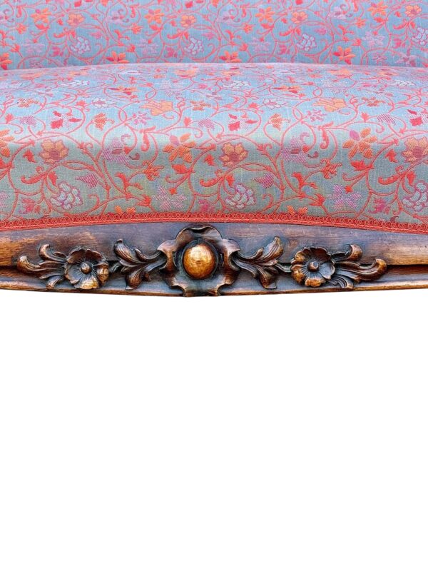 French Carved Walnut Sofa with Floral Upholstery, circa 1880