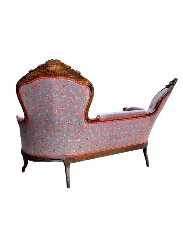 French Carved Walnut Sofa with Floral Upholstery, circa 1880