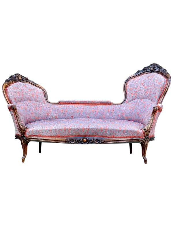 French Carved Walnut Sofa with Floral Upholstery, circa 1880