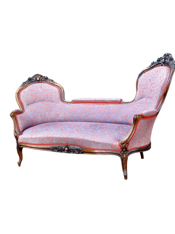 French Carved Walnut Sofa with Floral Upholstery, circa 1880