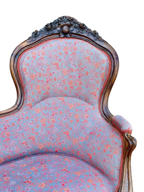 French Carved Walnut Sofa with Floral Upholstery, circa 1880