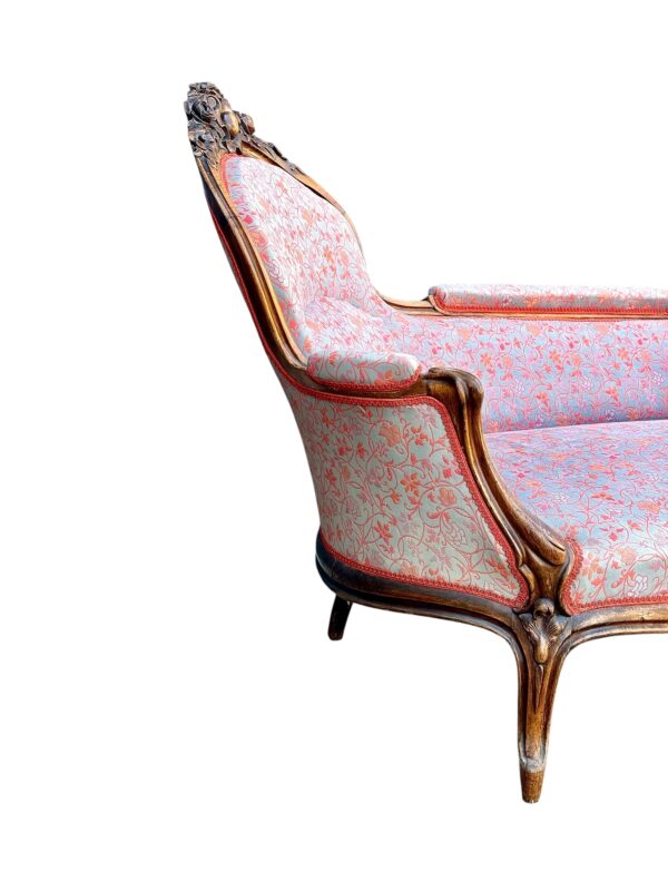French Carved Walnut Sofa with Floral Upholstery, circa 1880