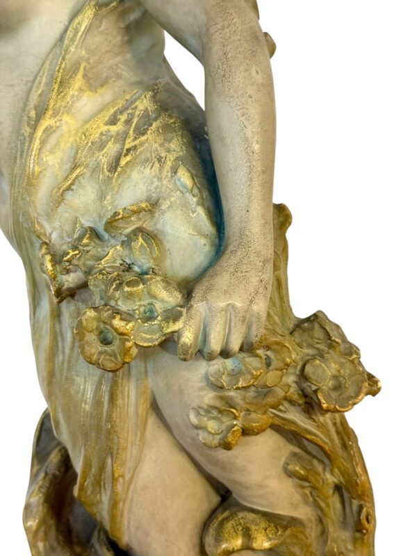 Large French Art Nouveau Polychrome Plaster Statue of a Floral Maiden, c.1900 - Image 9