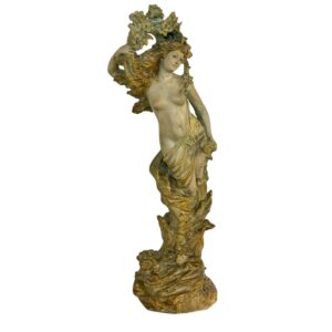 Large French Art Nouveau Polychrome Plaster Statue of a Floral Maiden, c.1900