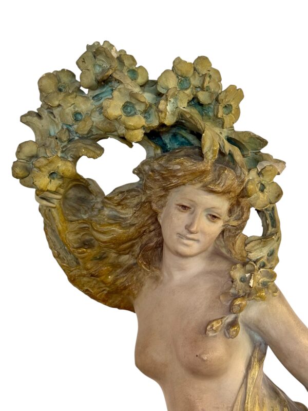 Large French Art Nouveau Polychrome Plaster Statue of a Floral Maiden, c.1900 - Image 11