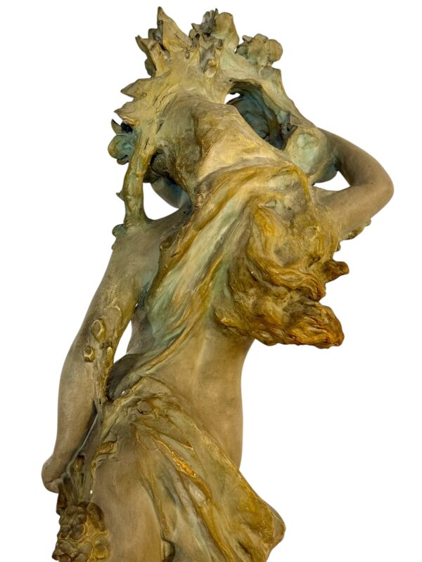 Large French Art Nouveau Polychrome Plaster Statue of a Floral Maiden, c.1900