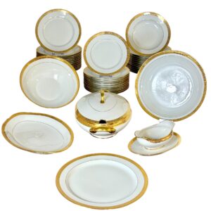 Limoges Porcelain Dinner Set with Gold Trim, 41 Piece Circa 1930s