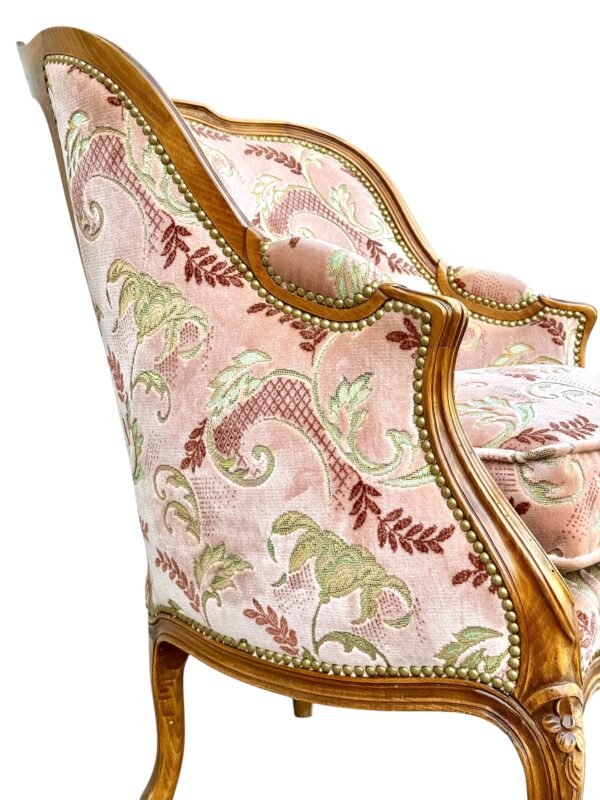 Louis XV Style Carved French Walnut Bergère, Late 19th Century
