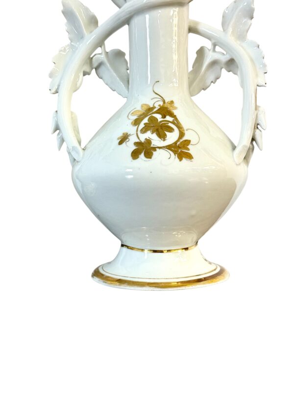 Pair of 19th C. Paris Porcelain Vases with Gilt Handles and Floral Painting - Image 12