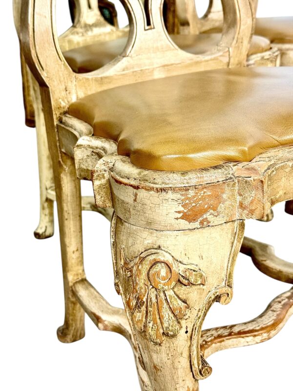 Rare Set of 10 Italian Rococo Dining Chairs with Distressed Patina, c.1800