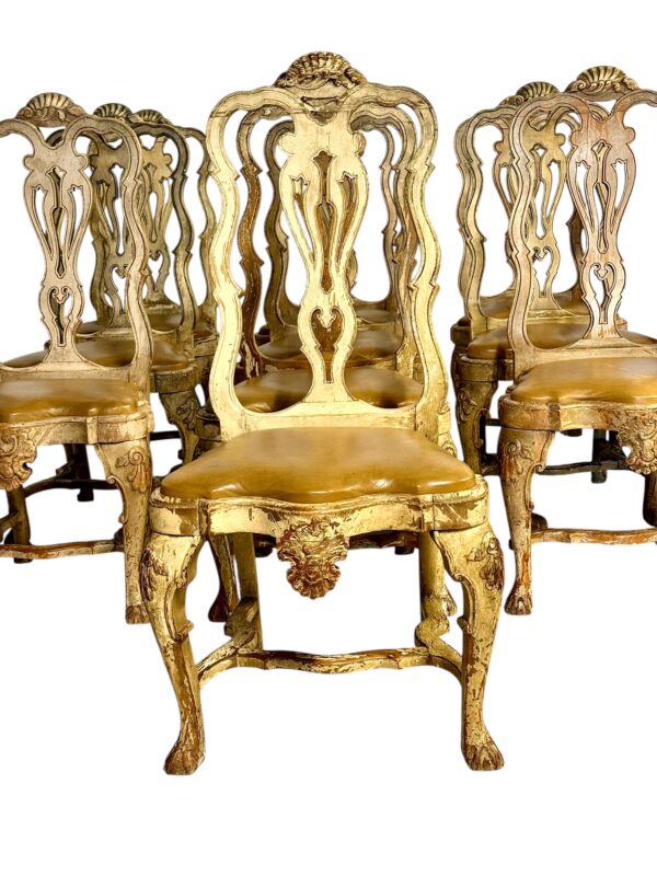 Rare Set of 10 Italian Rococo Dining Chairs with Distressed Patina, c.1800
