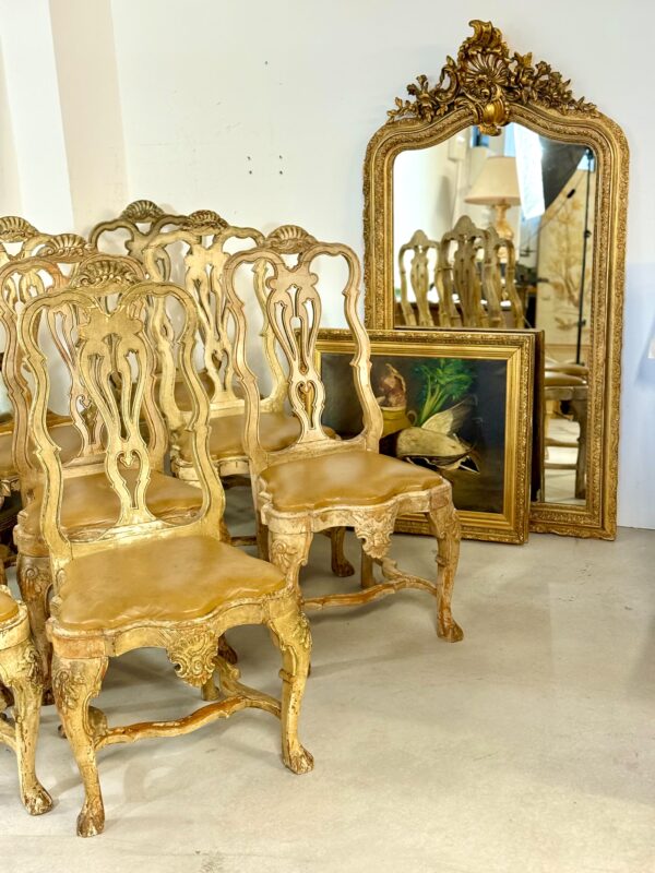 Rare Set of 10 Italian Rococo Dining Chairs with Distressed Patina, c.1800