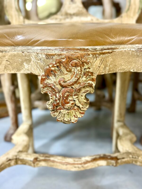 Rare Set of 10 Italian Rococo Dining Chairs with Distressed Patina, c.1800