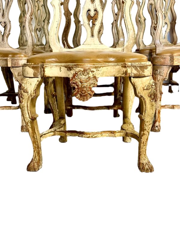 Rare Set of 10 Italian Rococo Dining Chairs with Distressed Patina, c.1800