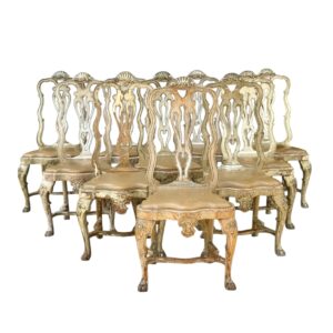 Rare Set of 10 Italian Rococo Dining Chairs with Distressed Patina, c.1800