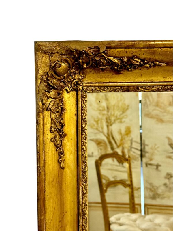 Rectangular Napoleon III Gilded Mirror with Rococo Carvings, France circa 1860