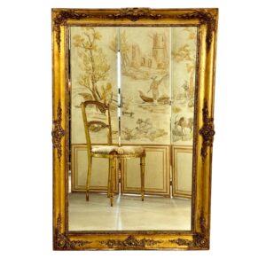 Rectangular Napoleon III Gilded Mirror with Rococo Carvings, France circa 1860