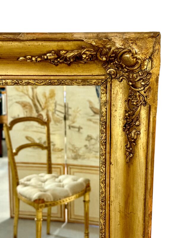 Rectangular Napoleon III Gilded Mirror with Rococo Carvings, France circa 1860