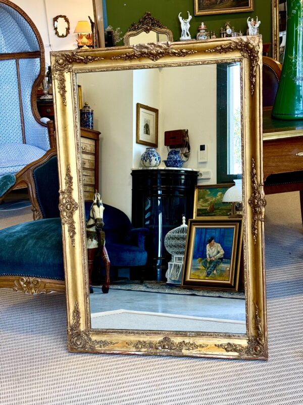Rectangular Napoleon III Gilded Mirror with Rococo Carvings, France circa 1860