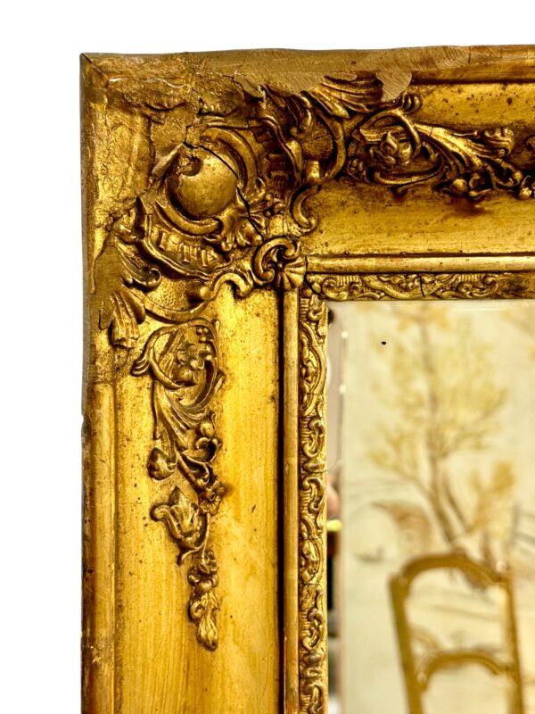 Rectangular Napoleon III Gilded Mirror with Rococo Carvings, France circa 1860