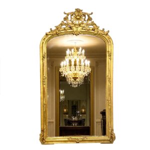 19th Century French Giltwood Mirror with Ornate Crest