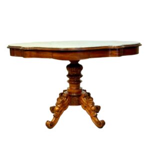 19th Century French Walnut Center Table with Shaped Marble Top and Drawers