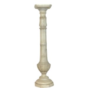 Antique Alabaster Column Pedestal with Carved Motifs