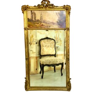 French Giltwood Trumeau Mirror with Beveled Glass, Signed Crassous Fils 1919